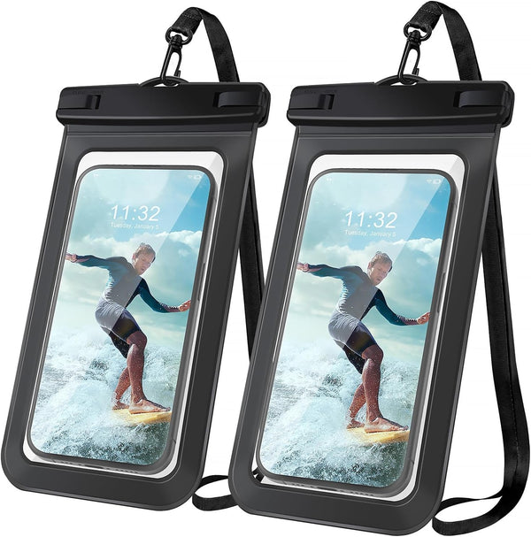 Waterproof Phone Pouch, Universal Dry Bag Case for iPhone 15 14 13 12 Pro Max, IPX8 Beach Essentials, 2 Pack - Black