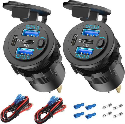 Hapytrip 2 Pack 12V USB Outlet 4 Port Car Charger, 78W Super Fast