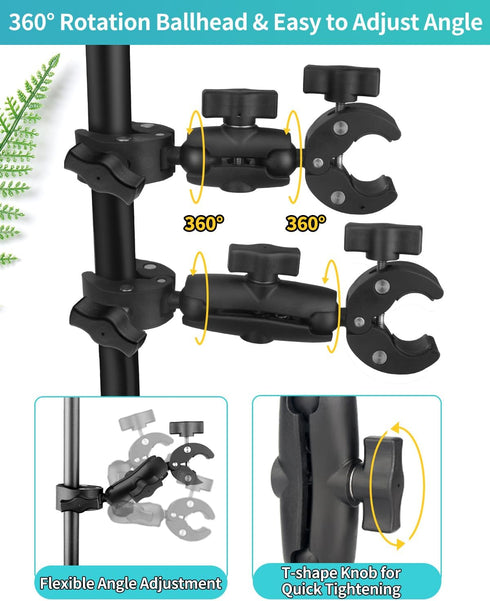 Super Clamp Double Camera Clamp, 7.28"/18.5cm & 8.86"/22.5cm Double Super Clamp Magic Arm, Motorcycle Bike Handlebar