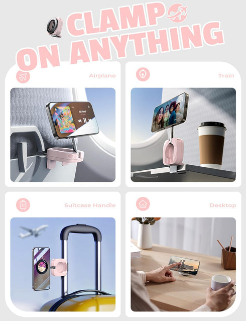 LISEN Rose Universal in Flight Airplane Phone Holder Mount, Hands-Free Viewing with 360 Degree Rotation, Travel