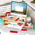 Triangle Monitor Stand Riser, Desktop Corner Shelf with Drawers, Wooden Computer Stand with Storage for Office