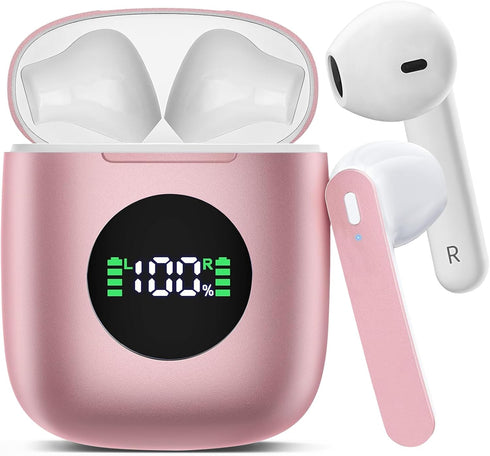 Wireless Earbuds, Bluetooth Headphones with HiFi Stereo Noise Cancelling Mic, USB-C Charging