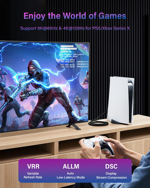 8K 5FT, 48Gbps 8K@60Hz, 4K@120Hz CL3 2.1 HDMI Cable High Speed HD Shielded Cord, Supports in-Wall Rated HDMI Cord