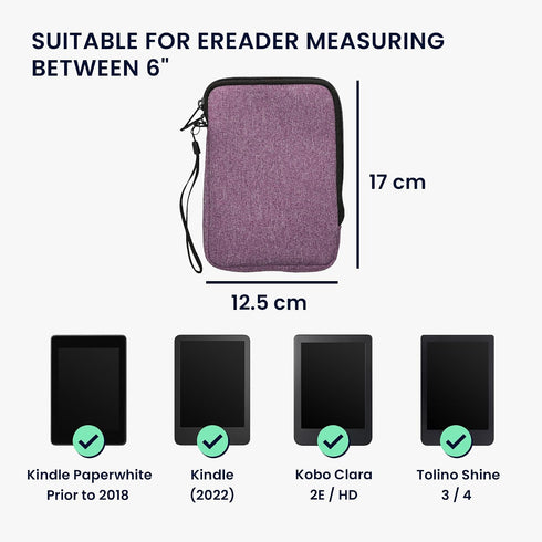 kwmobile 6" Fabric Protective Cover Compatible with eReader Cover - Fabric Cover for e-Reader with Zip - Lavender