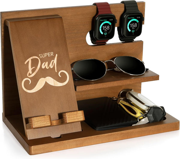 AliveByte Fathers Day for Dad, Dad Birthday Gifts, Wood Phone Docking Station, Nightstand