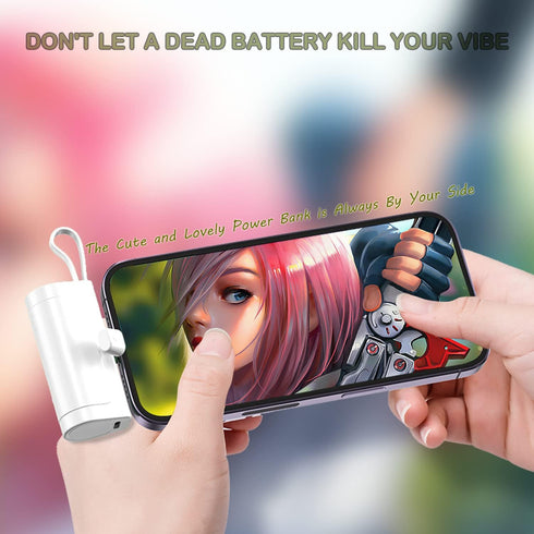 Portable Mini Power Bank Charger for iPhone (Direct Plugin) and USB C Android Device, 4800mAh Emergency Charge