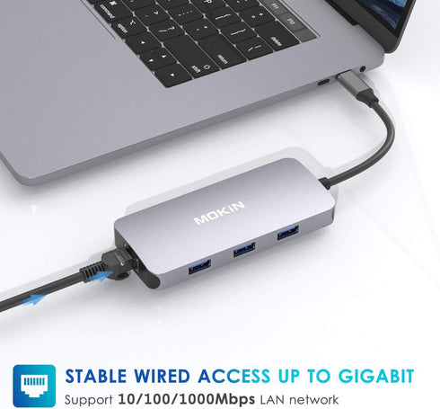 MOKiN 9 in 1 USB C Hub Adapter for MacBook Pro/Air, USB C to HDMI, RJ45 Ethernet, 100W PD Charging, USB C to SD/TF