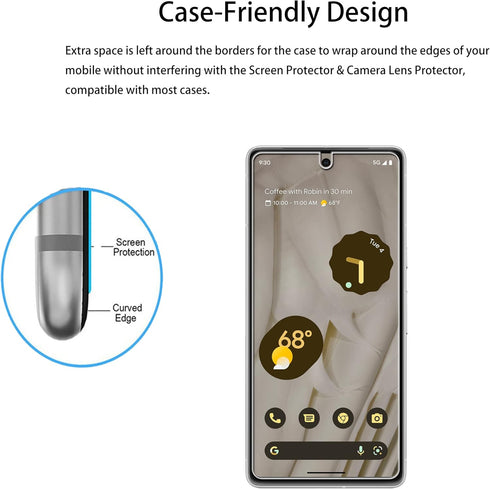 Easy Alignment Frame for Google Pixel 7 5G Tempered Glass Screen Protector 2-Pack + Camera Lens Protector Film