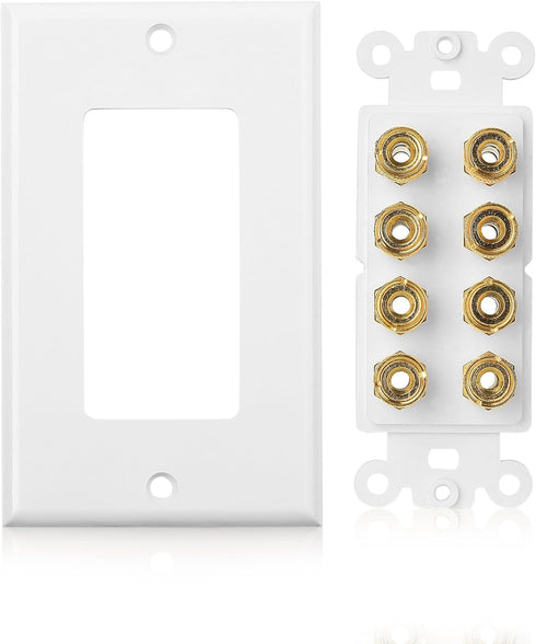 Cable Matters Speaker Wire Wall Plate for 4 Speakers, Banana Plug Wall Plate, White