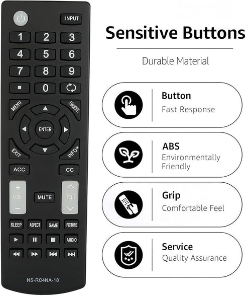 Replacement Remote NS-RC4NA-18 for Insignia TV Models NS-32D311NA17, NS-40D420NA18, NS-49D420NA18, NS-55D420NA18
