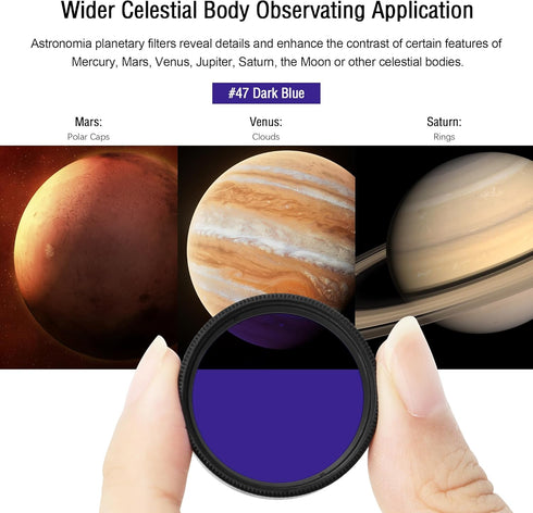Astromania Telescope Filter #47, 1.25 Inch Dark Blue Planetary Filter with Metal Frame for Lunar Observation