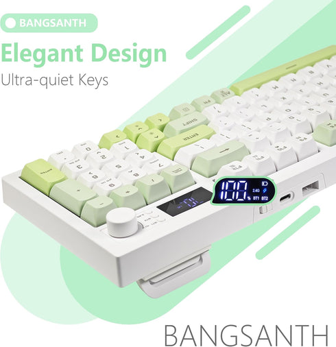 Bangsanth BT5.0/2.4GHz/USB-C, 94-Key, Wireless Keyboard, Quiet Keyboard for Work, Tri-Mode Creamy Keys with RGB