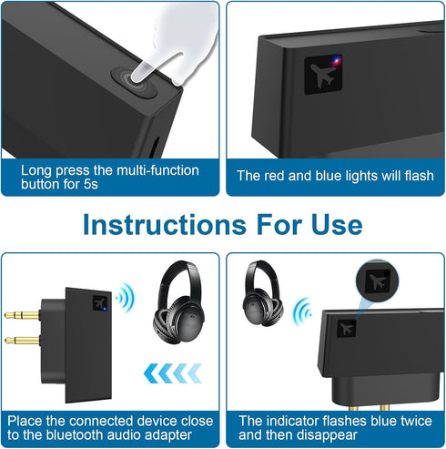 Airplane Bluetooth Audio Adapter, Wireless Headphones and 3.5mm Aux Jack, Bluetooth 5.3 Transmitter Receiver for TV,