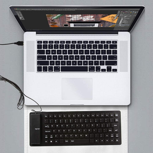 Foldable Silicone Keyboard, USB Waterproof Travel Gaming Wired Keyboard, Full Size Compatible with Windows, PC, Mac