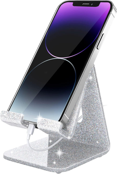 Crpich Acrylic Cell Phone Stand, Portable Phone Holder for Desk, Compatible with Phone 15 14 13 12 Pro Max Mini 11 Xr