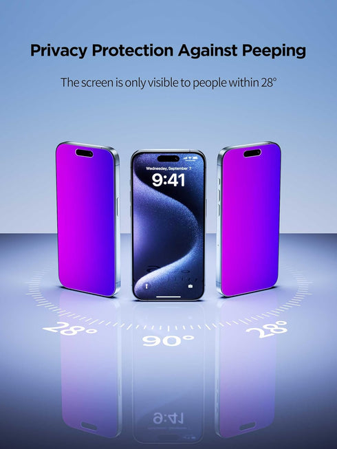 16 6.1 Inch, PDDKISS Compatible for iPhone Privacy Screen Protector Tempered Glass Purple Gradient Anti Spy Anti Blue