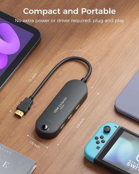 HDMI Switch 4K@60Hz, Vilcome 4K HDMI Splitter 3 in 1 Out, Multi Port HDMI Hub Selector for Xbox PS3 4 5 TV Gaming