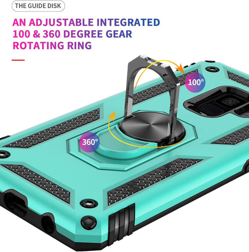 Androgate Samsung Galaxy S9 Case - Military-Grade Metal Ring Holder Kickstand, Shockproof Cover, Green