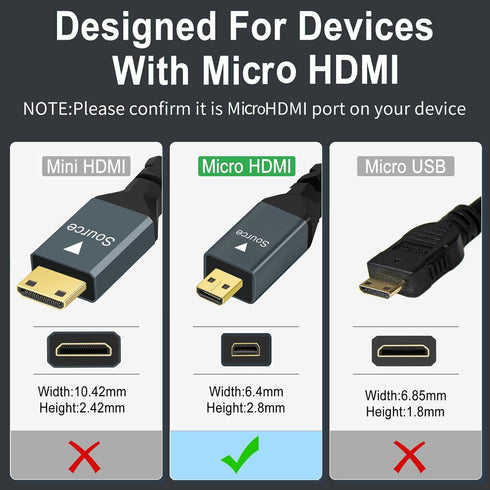 Twozoh Micro HDMI Cable 3.3ft, Gold-Plated & Braided, Supports 1080P for Laptop, Projector, HDTV