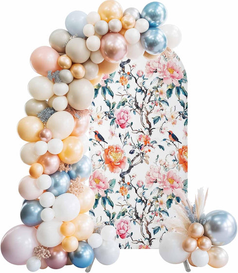 Jnbasdffb Floral Blossom Wedding Arch Cover,Stretchy Spandex Arch Backdrop Stand Covers 6.6 FT,Farmhouse