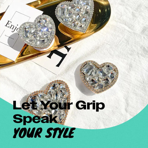 On The Grip OnTheGrip Cute Cubic Diamond Heart Shape Design Collapsible Expandible Mobile Phone Grip Stand Holder