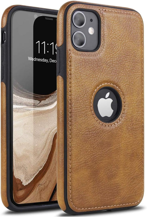 Retro Leather Case for iPhone 11, Anti-Knock Soft TPU Business Shell (Brown)