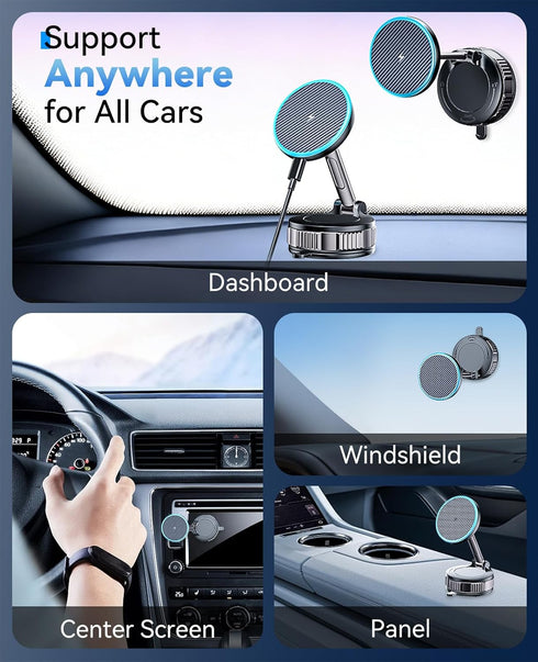 ILOUYU [15W 120+ LB 2800gf 360 17 16 15 14 13 12 iPhone Car Mount Charger Fast Wireless Charging, Strongest Suction