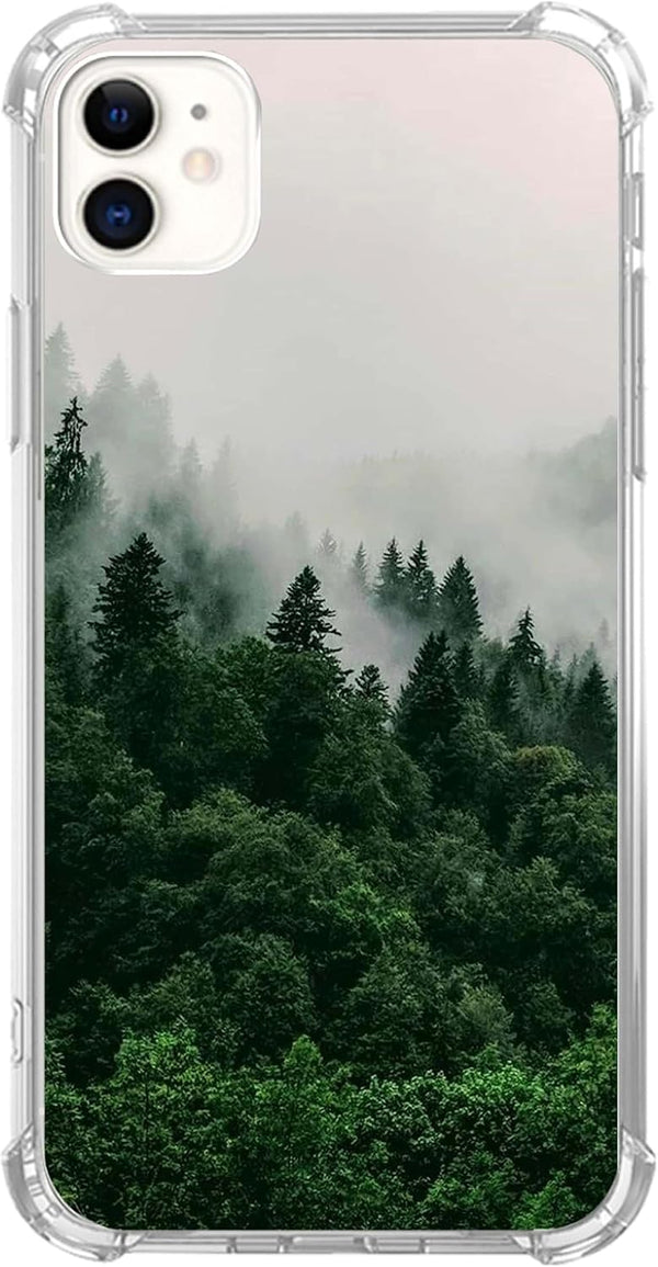 iPhone 11 Scenery Nature Forest Case, Foggy Green Mountain TPU Bumper Cover for Teens, Men & Women - Trendy & Cool!