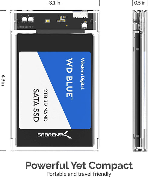SABRENT 2.5 Inch SATA to USB 3.0 Tool Free Clear External Hard Drive Enclosure, Optimized for SSD