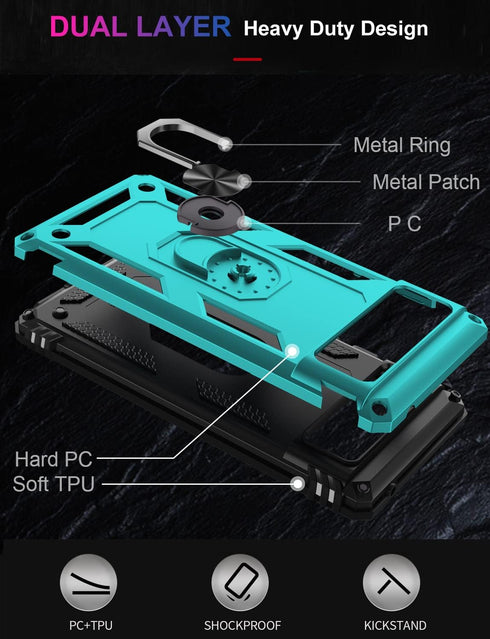 IKAZZ Google Pixel 6 Case, Military Grade Shockproof Heavy Duty Protection with Magnetic Kickstand, Turquoise