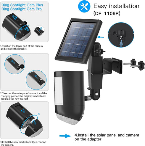 HOLACA 2-in-1 Weatherproof Gutter Mount for Solar Panel and Spotlight Cam, Compatible with 1/4 Screw Cameras