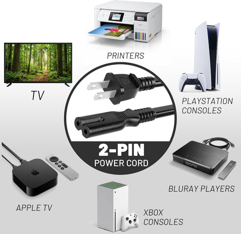 Vockjour 2 5Ft PS5/PS4/PS3 5 4 3, Prong AC Power Cord Black, Universal Power Cable Replacement for Sony Slim