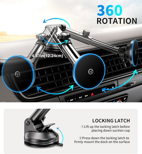 MagSafe Car Mount Charger - Wireless Car Charger with LED Light for Night Align, Strong Magnetic Holder
