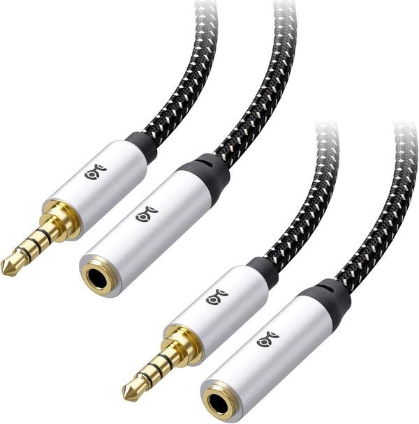 Cable Matters 2-Pack Headset Extension Cable 10 ft (3.5mm/TRRS) with Mic Support in Black