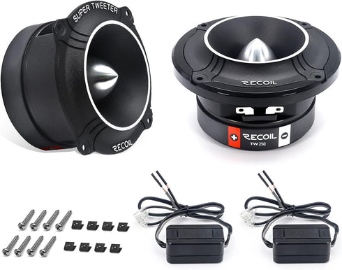 RECOIL TW250 High Compression Car Bullet Super Tweeters, 1-Inch Voice Coil, 400 Watts Max, Pair