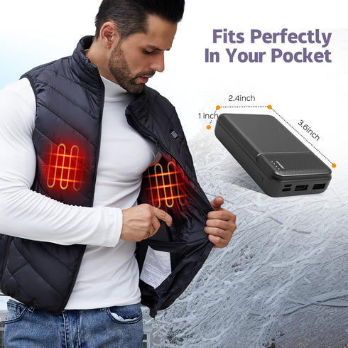 5V/2A 10000mAh Battery Pack for Heated Vest, USB Power Bank for Electric Heating Vests, Jackets, Hoodies (Not for 7.4V)