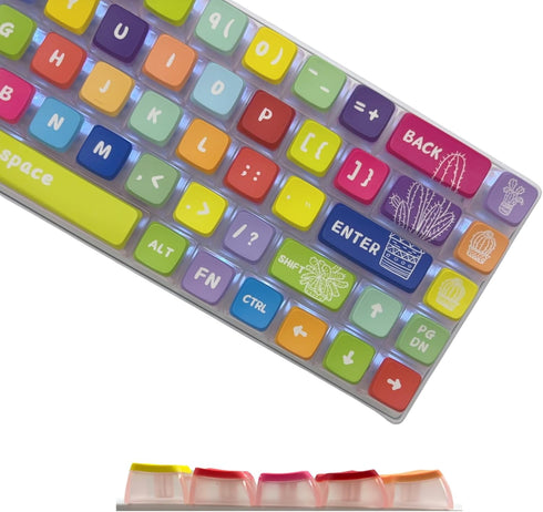 Rainbow Dye Sub PBT Keycaps, Pudding Keycaps Set for Mechanical Gaming Keyboard, Shine Through Keycaps