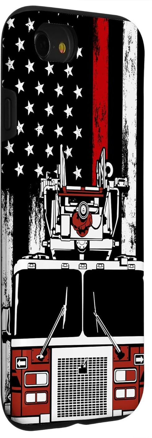 Firefighter Phone Case for iPhone SE (2020), 7, 8 - US Flag Firetruck Gift for Firemen