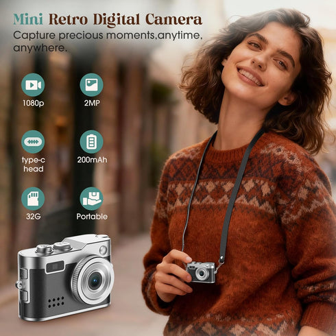 HOTU 1080P 2MP 32G Mini Digital Camera, Keychain Camera HD with Lens, Flash, Video Recording, Card Included, Portable