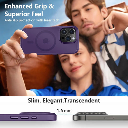 MOCCA iPhone 15 Pro Case - Slim Translucent Matte, 13FT Military Drop Protection, Strong Magnetic, Deep Purple, MagSafe
