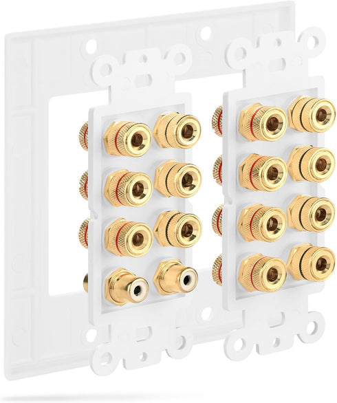 Fosmon 2-Gang 7.1 Surround Sound Distribution Home Theater Wall Plate, Gold Plated for 7 Speakers, 2 RCA Jack