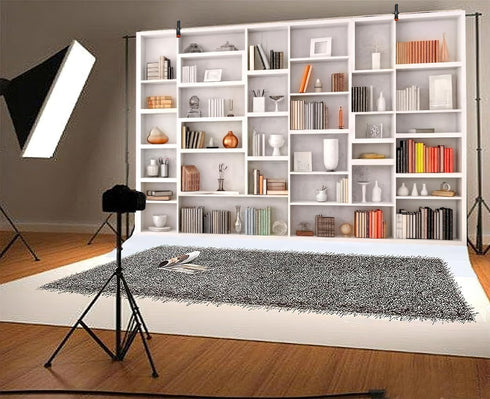 Xguatan 7x5ft White Bookshelf Backdrop Office Home Bookcase Photography Backdrop Decoration for Video Conference, Zoom