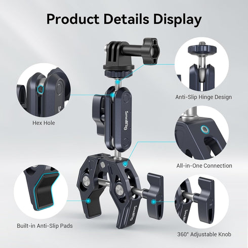 SMALLRIG Ballhead Magic Arm with Clamp and Adapter, Camera Mount Clamp for Gopro, Monitor Mount with 1/4"-20, 3/8"-16