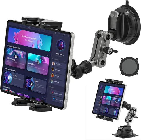 Aluminum Heavy Duty Tablet Mount for Car/Truck, 360 Adjustable 2-Stage Stand Holder for iPad Pro/Air/Mini