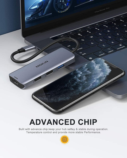 MOKiN USB C to Dual HDMI Adapter Docking Station - USB C Hub with Dual HDMI, 3 USB Ports, PD Compatible for Dell XPS