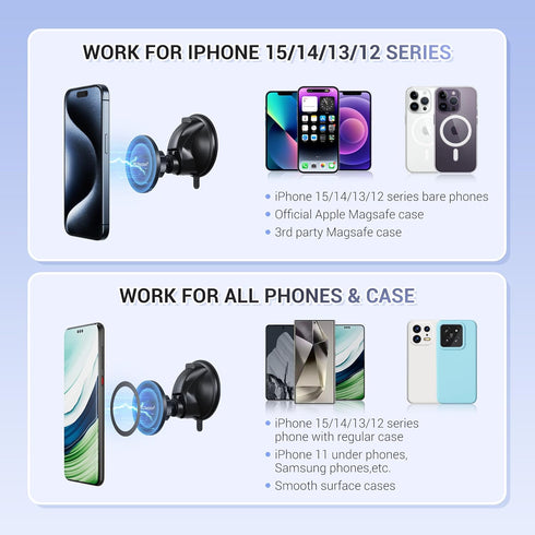 PROfezzion Magnetic Shower Mirror Phone Holder, Reusable Suction Cup Mount for iPhone 15 14 13 12 & All Phones, White