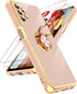 LeYi Pink Case for Samsung Galaxy A32 5G with 2-Pack Tempered Glass, 360° Rotatable Ring Holder & Magnetic Kickstand.