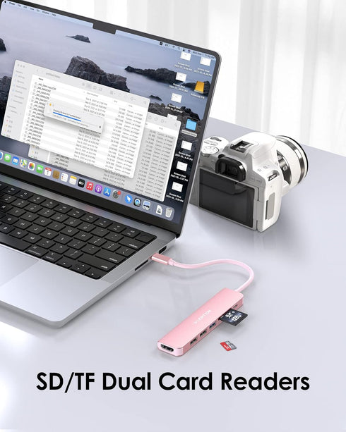 LENTION USB C Hub with 100W Charging, 4K HDMI, Dual Card Reader, Compatible with MacBook Pro and More