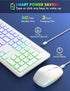 Wireless Keyboard and Mouse - RGB Backlit, Rechargeable & Light Up Letters, Full-Size, Ergonomic Tilt Angle, White