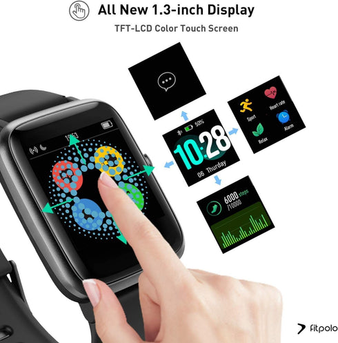 Fitpolo Fitness Tracker with Heart Rate Monitor, Smart Watch, 1.8 inches Color Touch Screen, IP68 Waterproof
